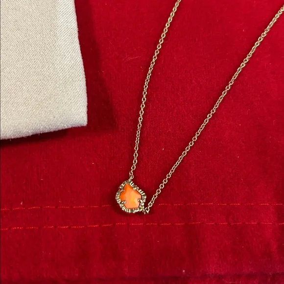 NWOT Kendra Scott Gold Necklace with Vibrant Orange Pendant - Picture 5 of 5
